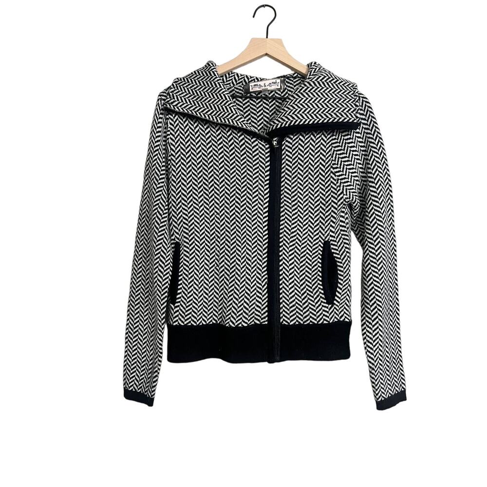 oona & maud Anthropologie Herringbone  Zip Front Sweater Med